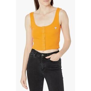 GUESS Women's Sleeveless Classic Ribbed Crop Top Orange Size XL
